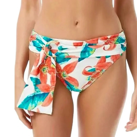 NWT Vince Camuto Tropical Floral Print Belted Bikini Bottoms White Size S - Picture 1 of 12